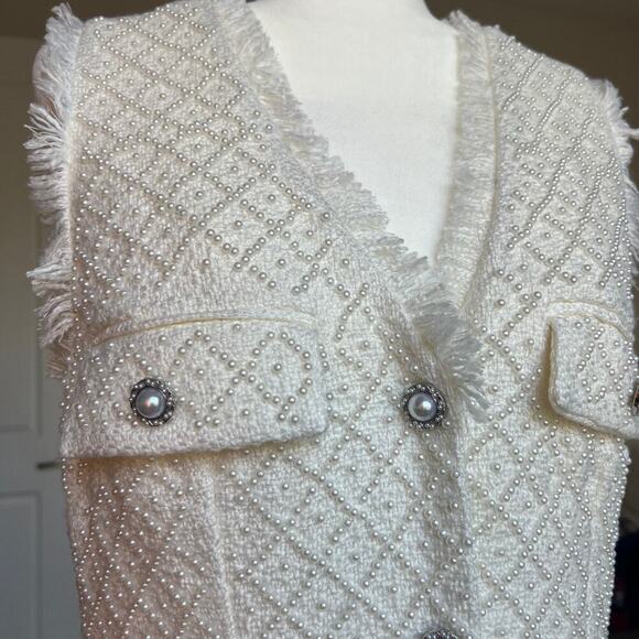 BHLDN White Ella Pearl Beaded Tweed Dress - Picture 3 of 11